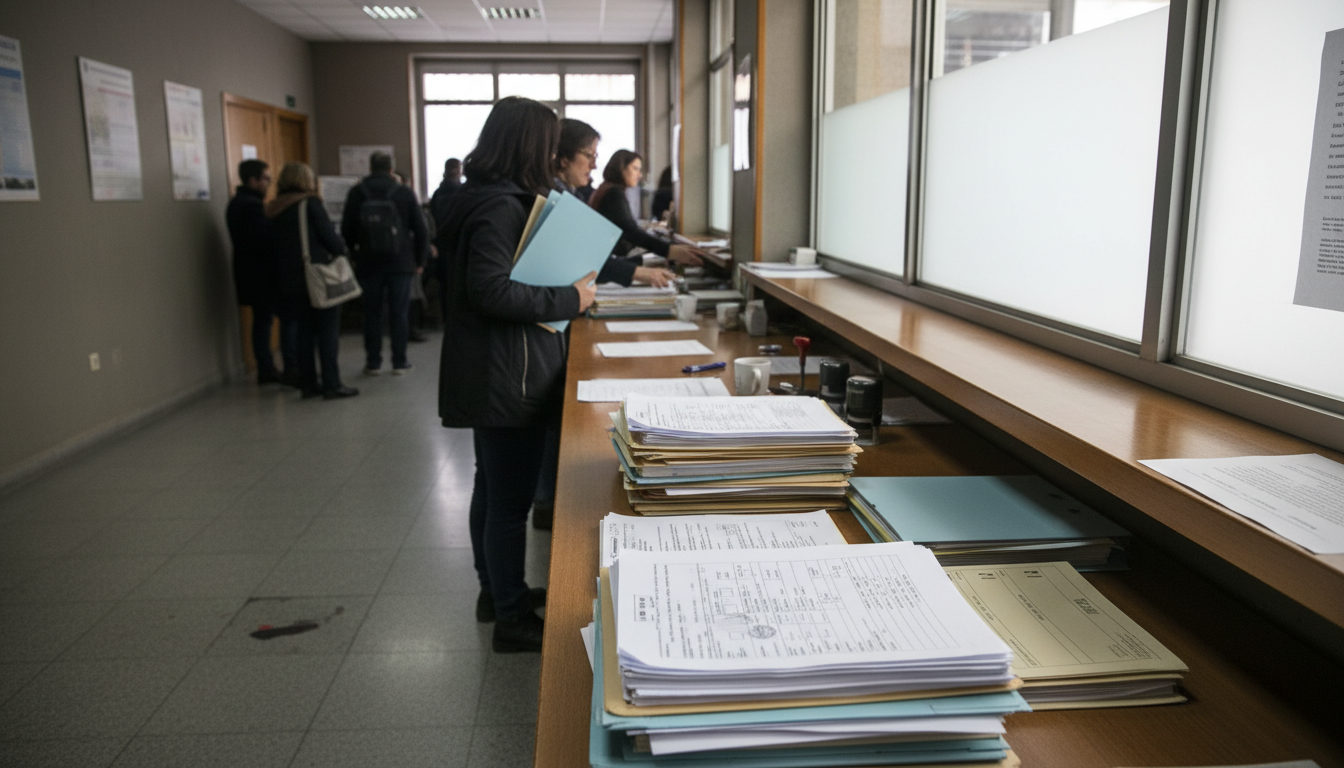 Documentación de extranjería y apuntes de formación sobre una mesa